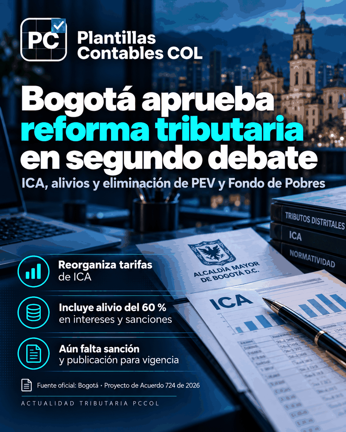 Bogotá aprobó en segundo debate la reforma tributaria: cambios en ICA, alivios y eliminación de PEV