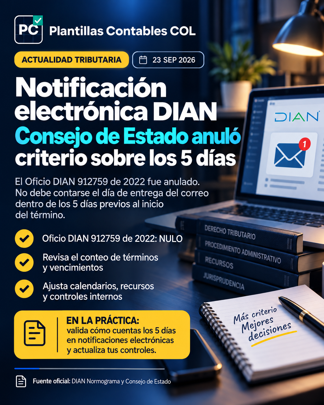 Consejo de Estado anuló el criterio DIAN sobre los 5 días de la notificación electrónica