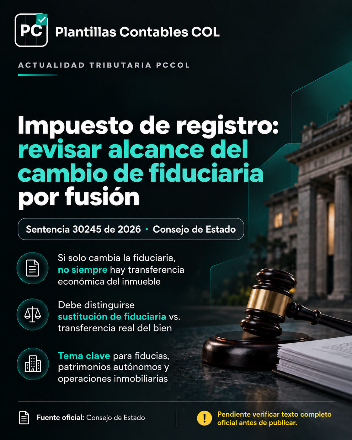 Impuesto de registro: revisar el alcance del cambio de fiduciaria por fusión