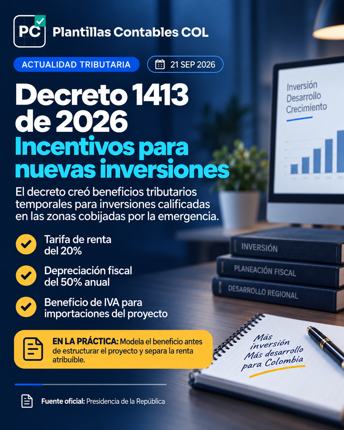 Decreto 1413 de 2026: incentivos tributarios para nuevas inversiones en zonas afectadas