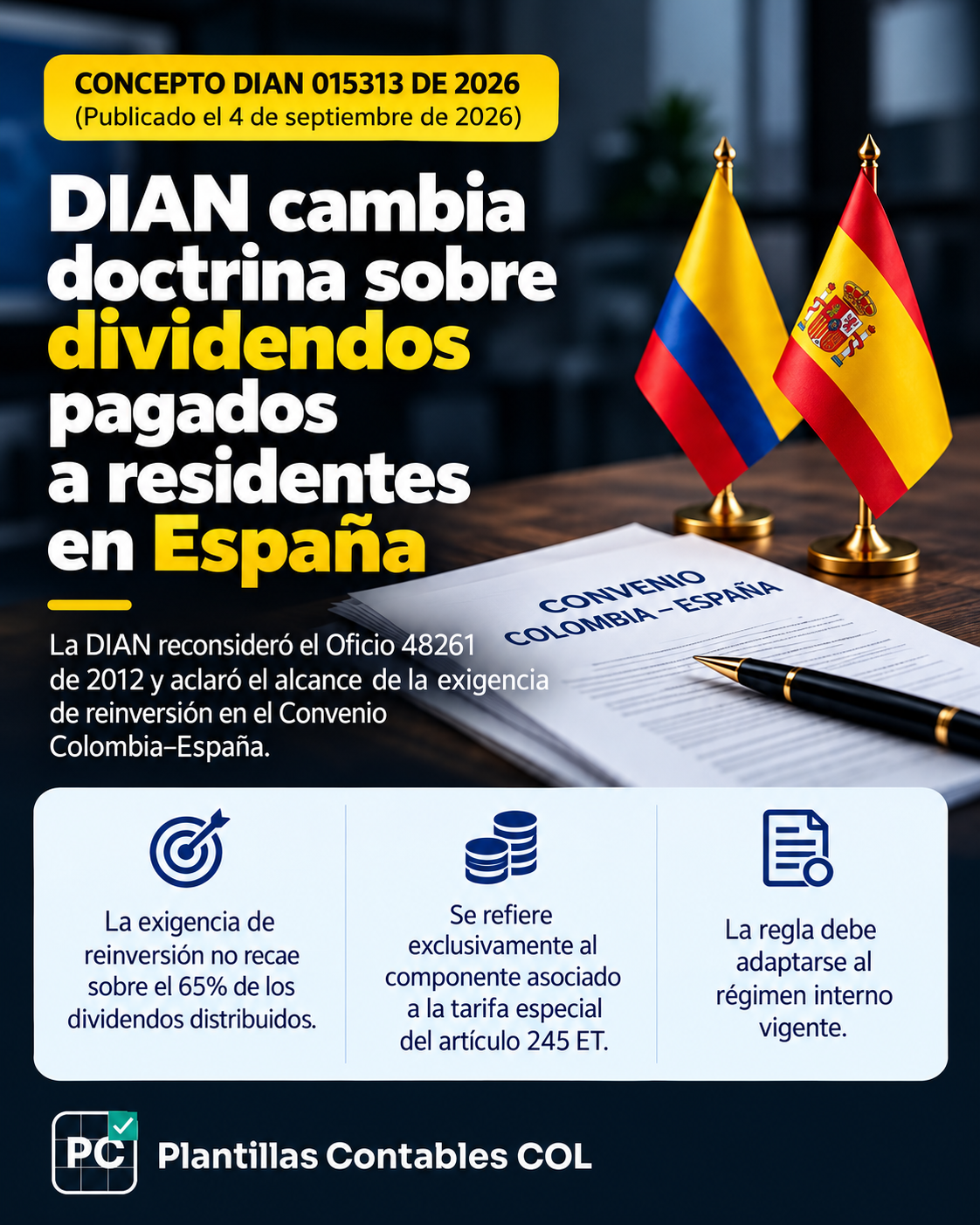 DIAN cambia doctrina sobre dividendos pagados a residentes en España
