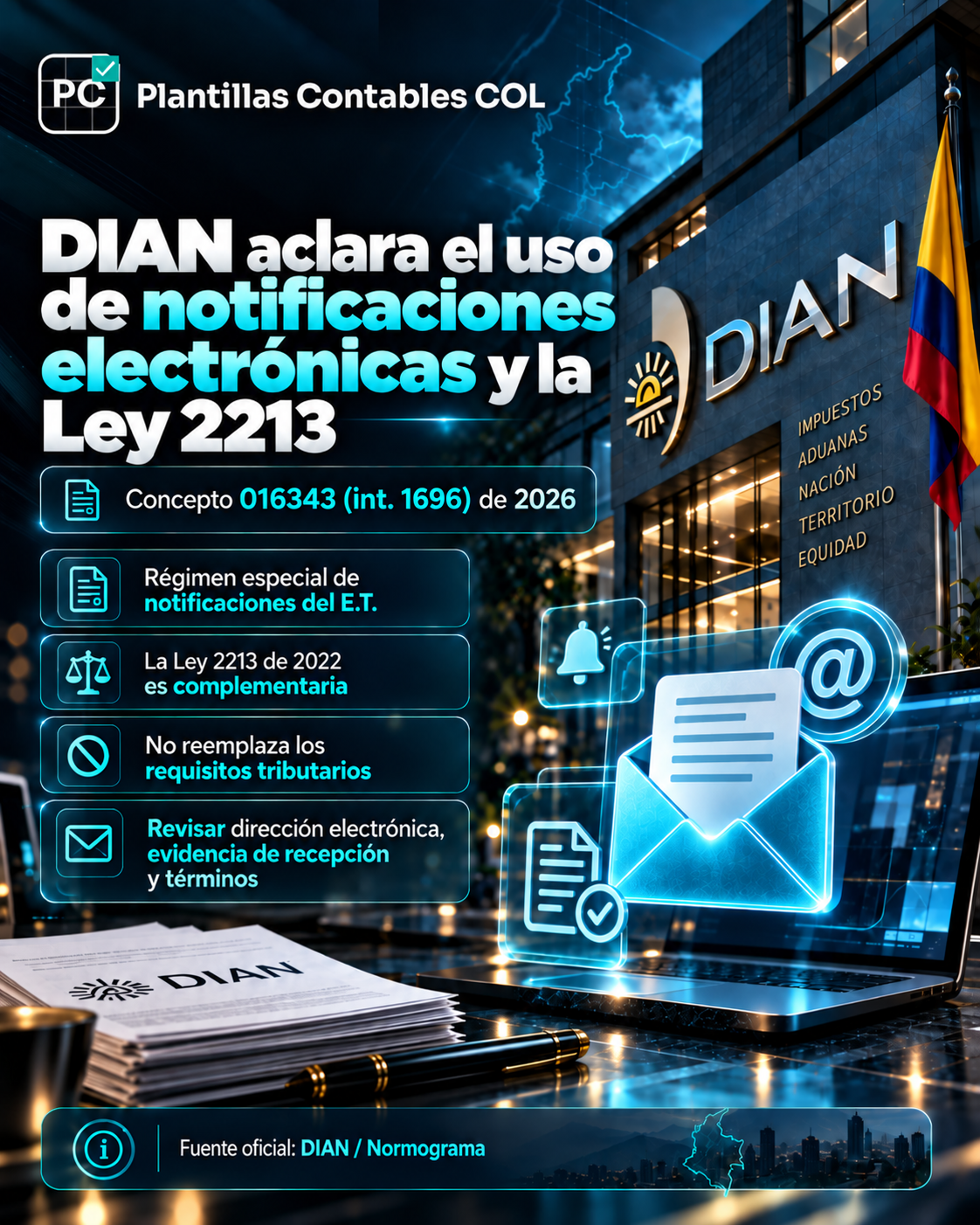DIAN aclara el uso de notificaciones electrónicas y la Ley 2213 en procesos tributarios