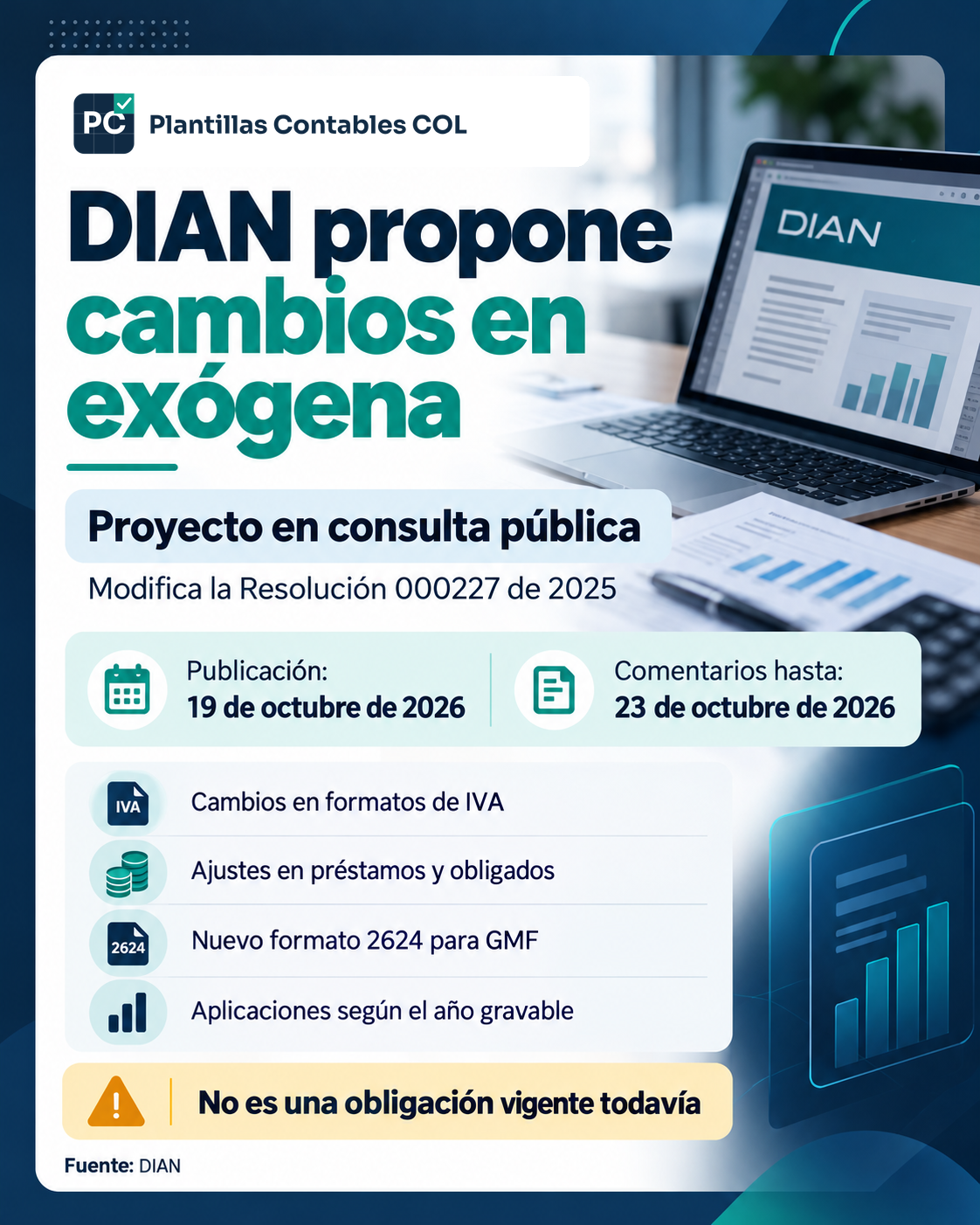 DIAN propone cambios en exógena: 1005, 1026, 2276 y nuevo 2624