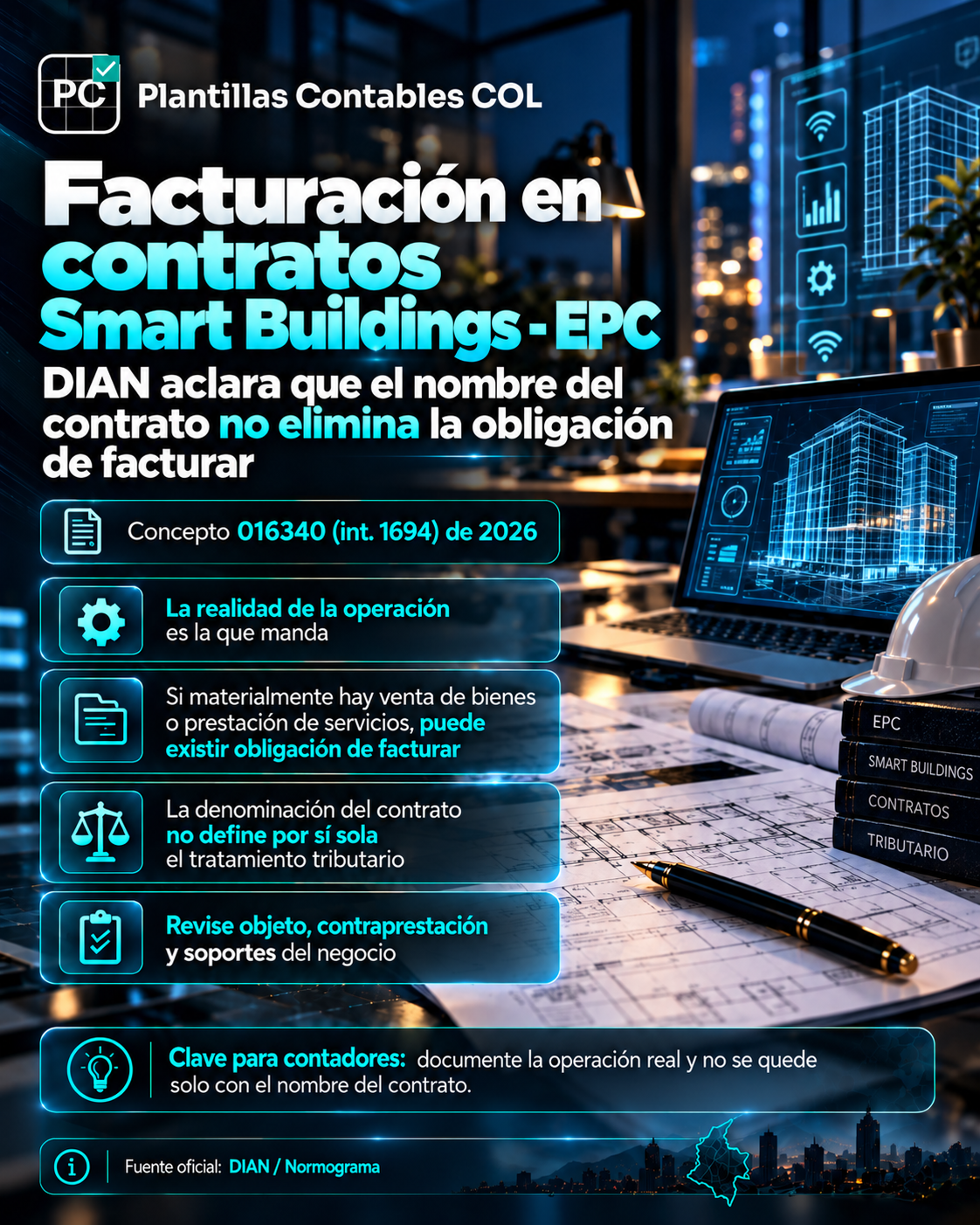 Facturación en contratos Smart Buildings-EPC: DIAN aclara que el nombre del contrato no elimina la obligación de facturar
