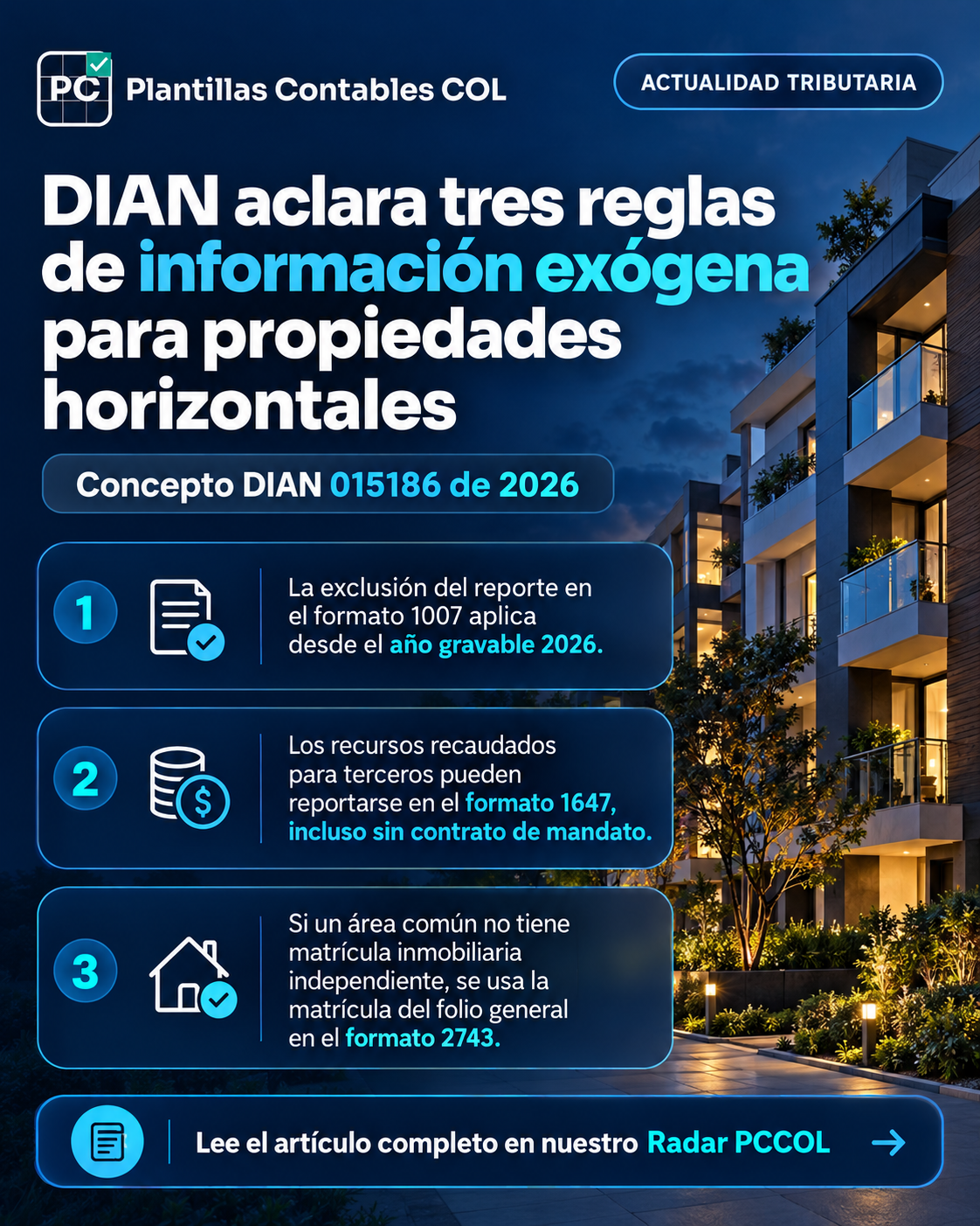 DIAN aclara tres reglas de información exógena para propiedades horizontales
