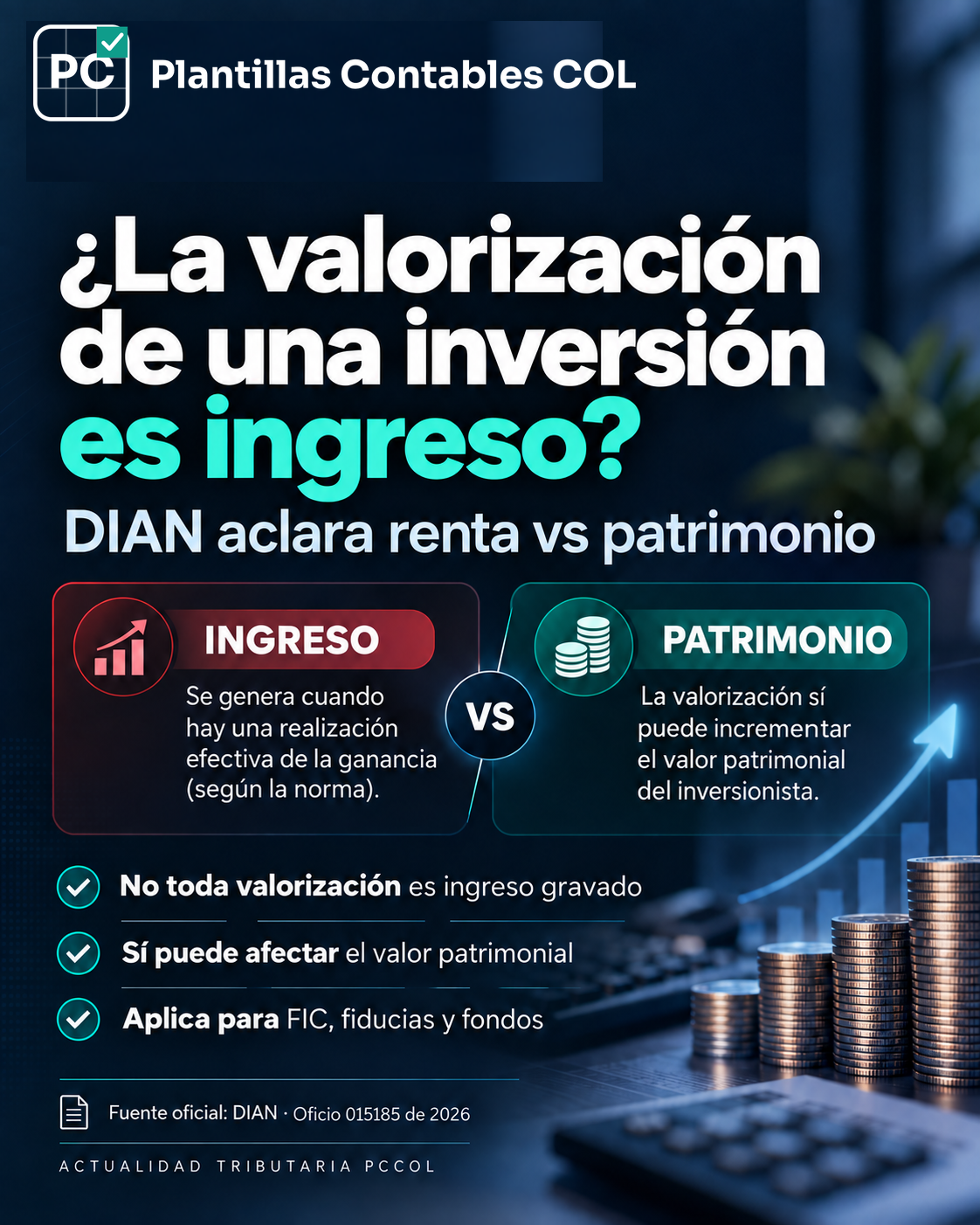 ¿La valorización de una inversión es ingreso? DIAN aclara renta vs. patrimonio