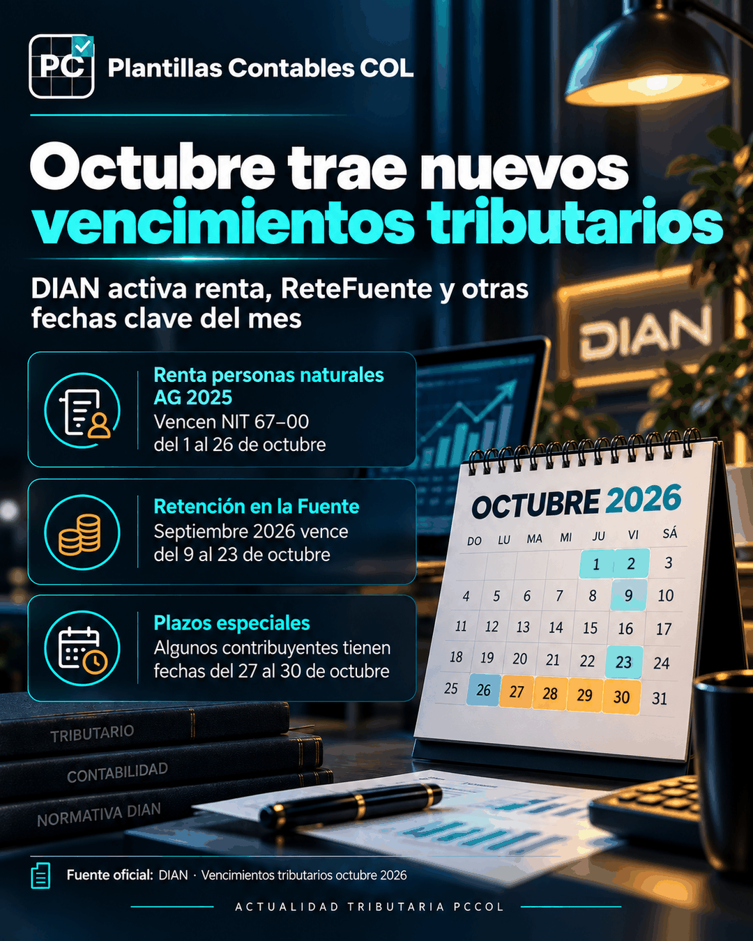 Vencimientos tributarios de octubre de 2026: estas son las fechas que debes tener presentes