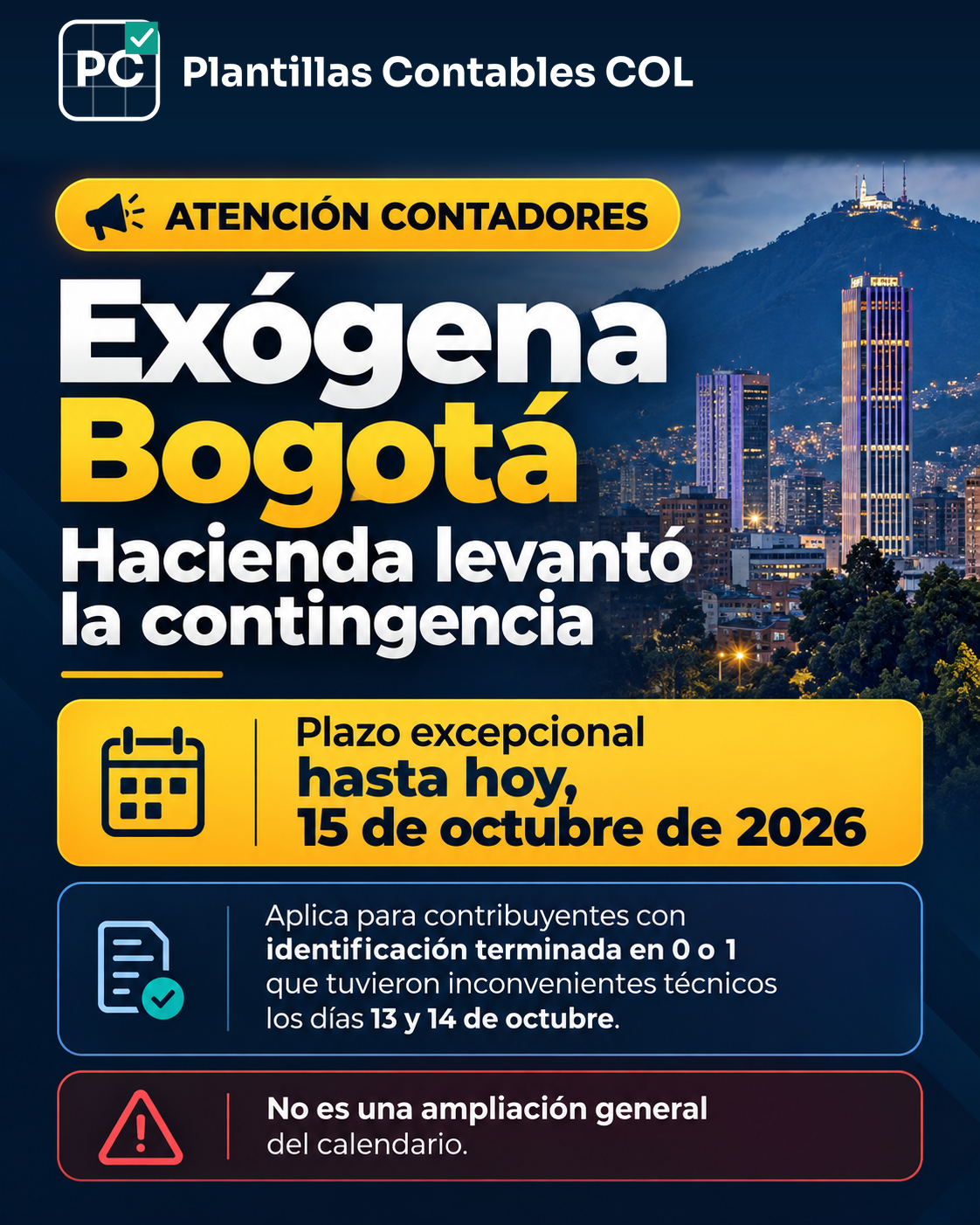 Hacienda Bogotá levantó la contingencia de información exógena: plazo excepcional vence el 15 de octubre