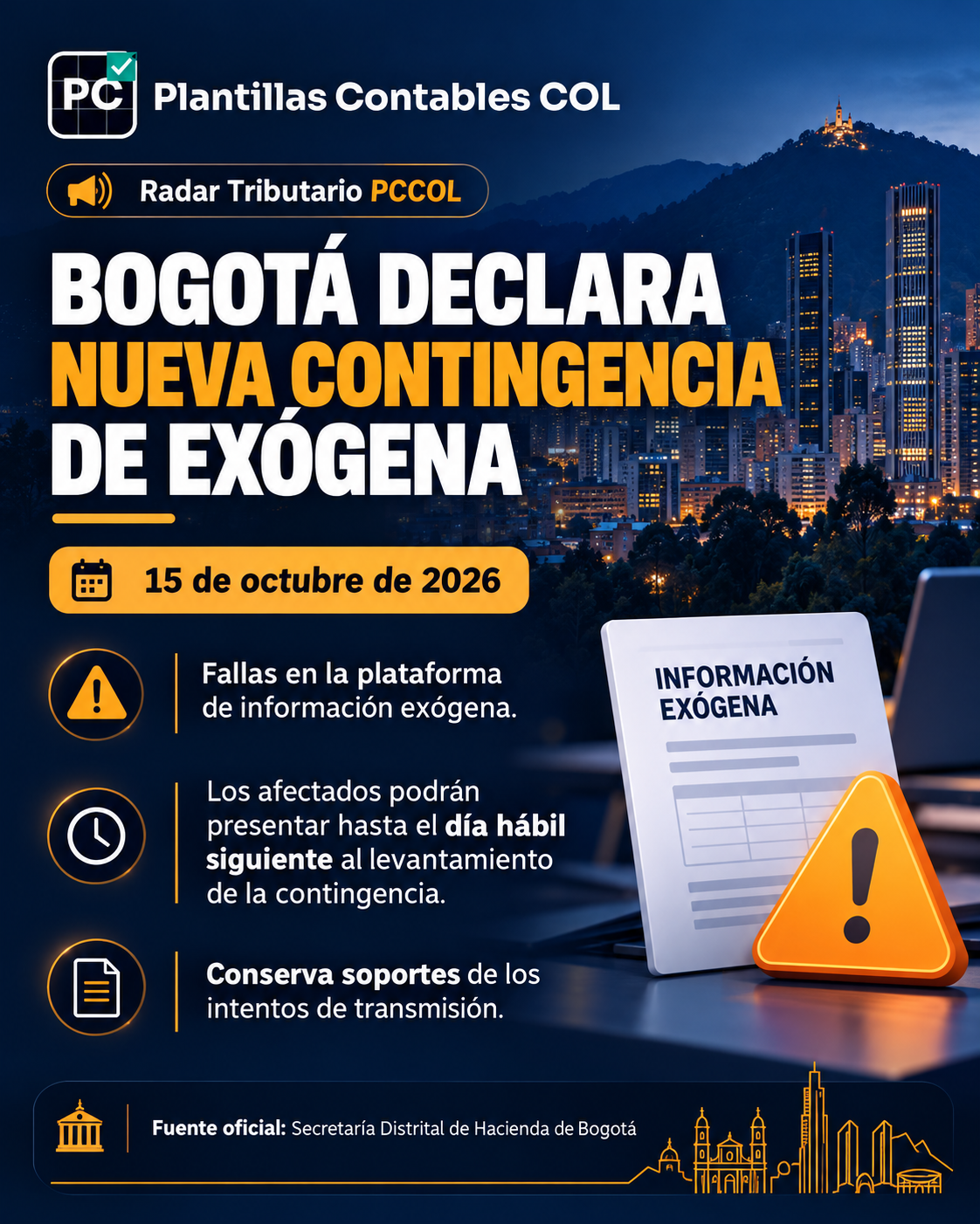 Hacienda Bogotá declara nueva contingencia de información exógena: qué pasa con los vencimientos