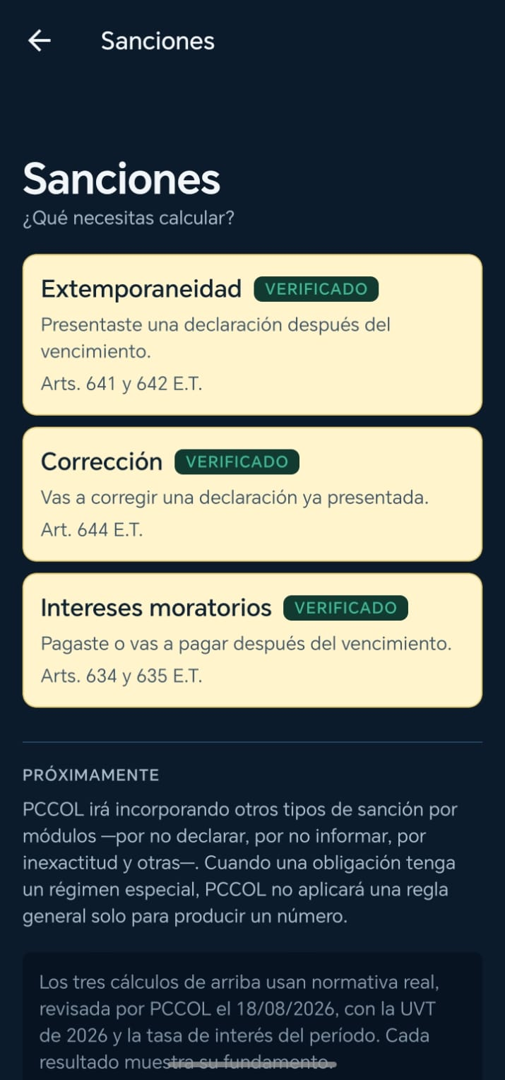 Módulo de sanciones verificadas de PCCOL App