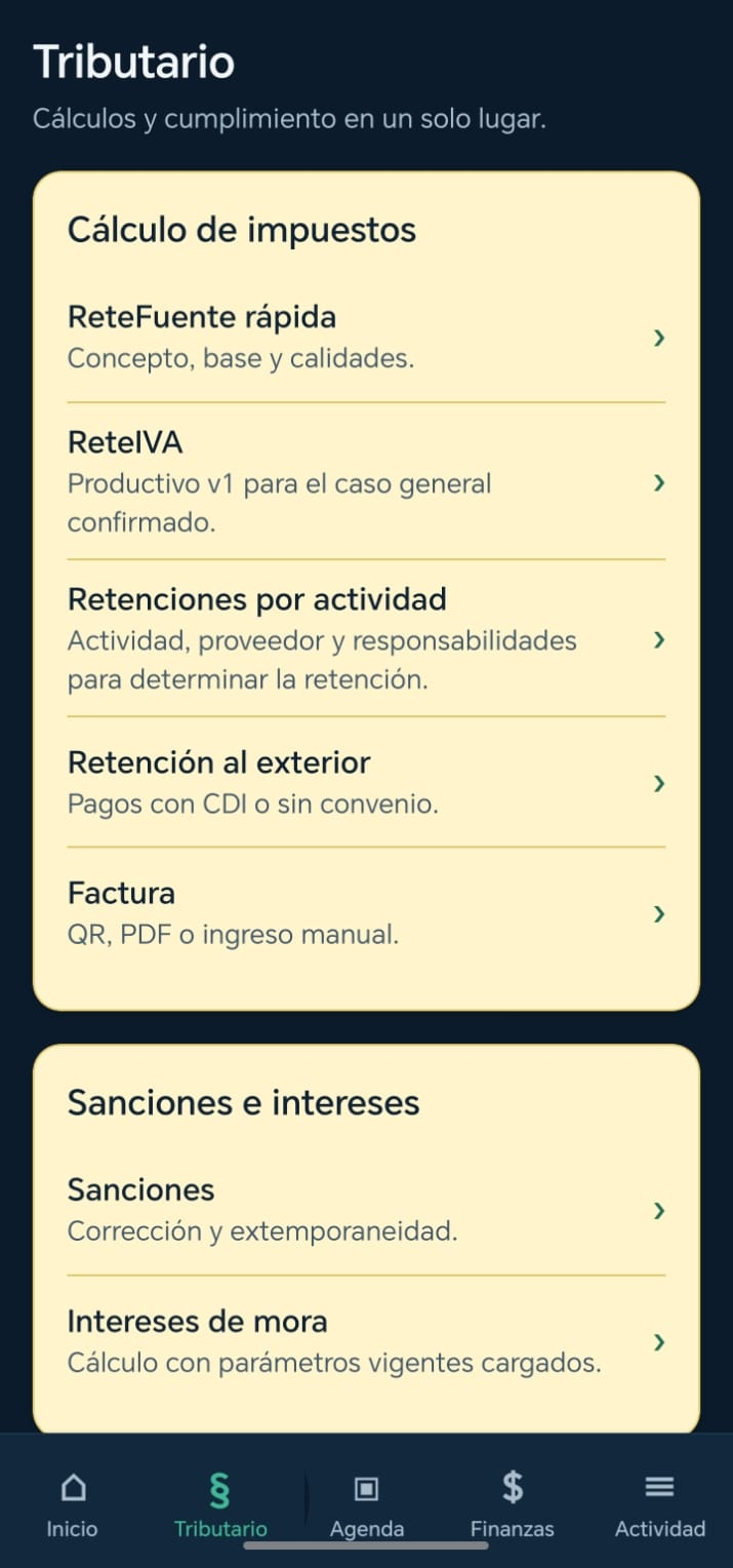 Módulo tributario de PCCOL App