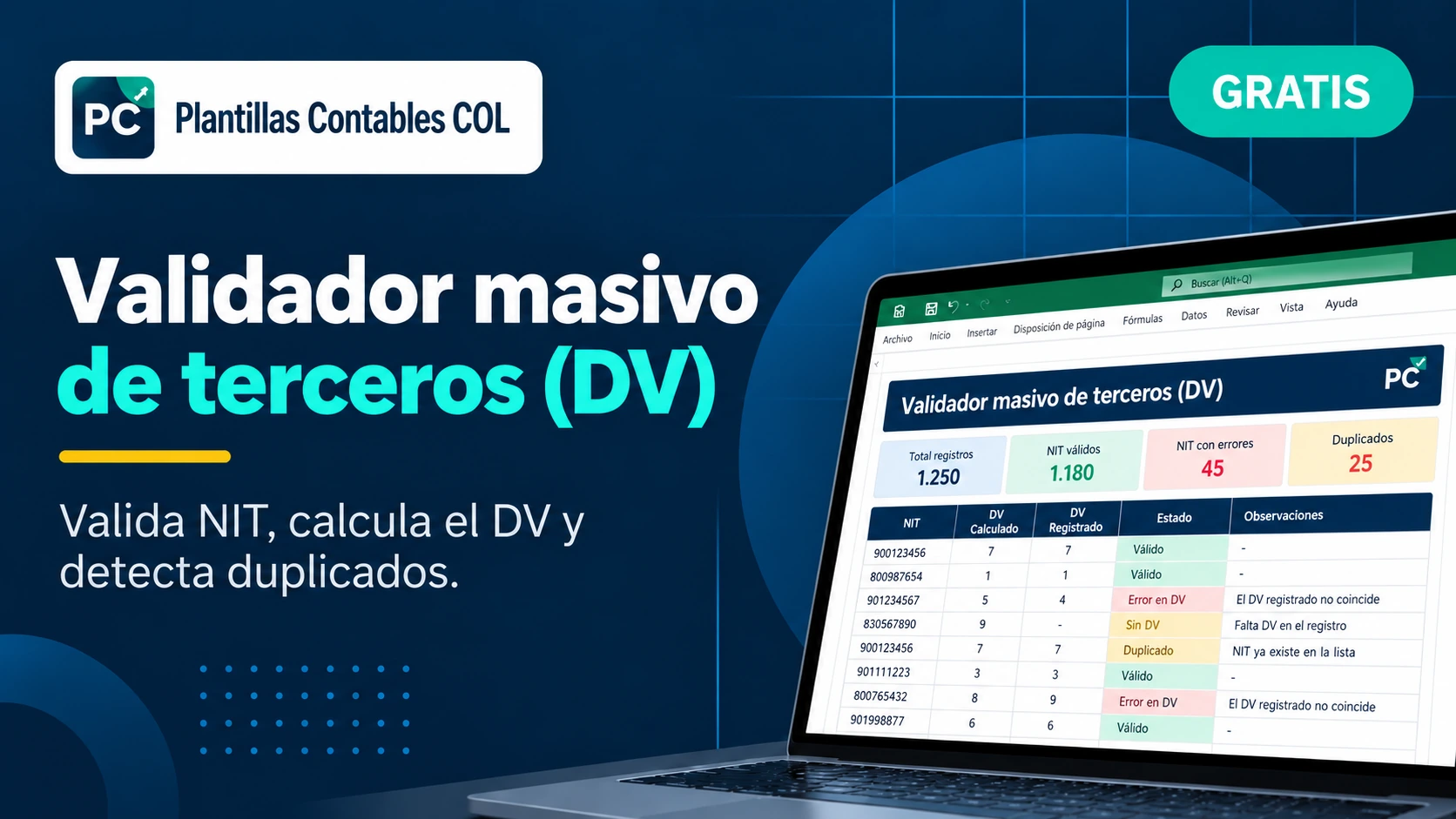 Validador masivo de terceros y dígito de verificación PCCOL