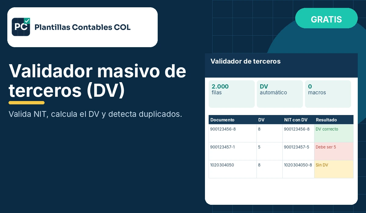Validador masivo de terceros y dígito de verificación en Excel